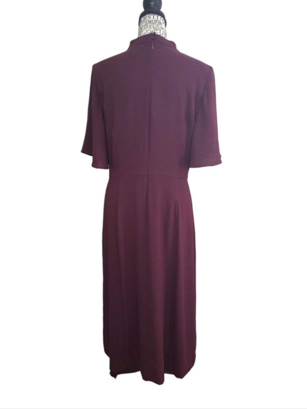 Ann Taylor Burgundy Choker Neck Flutter Sleeve Midi Dress SZ 8 - Picture 7 of 10